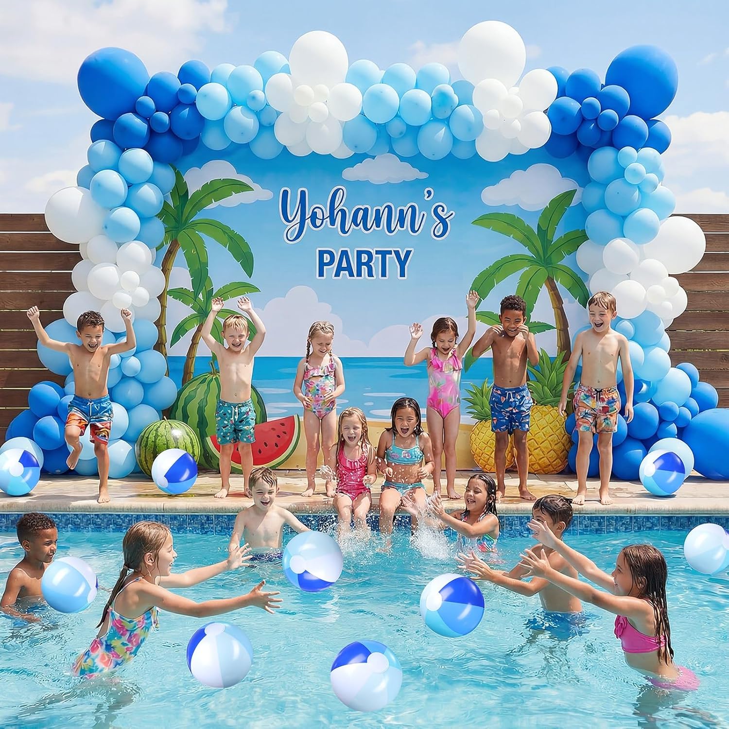 Realspring 12 Pcs Pastel Inflatable Beach Balls Kids Bulk Blue Stripe Jumbo Big Beach Balls Pool Floating Toys for Adults Water Games Baby Shower Birthday Summer Swimming Party Decor Favor(18 Inch)