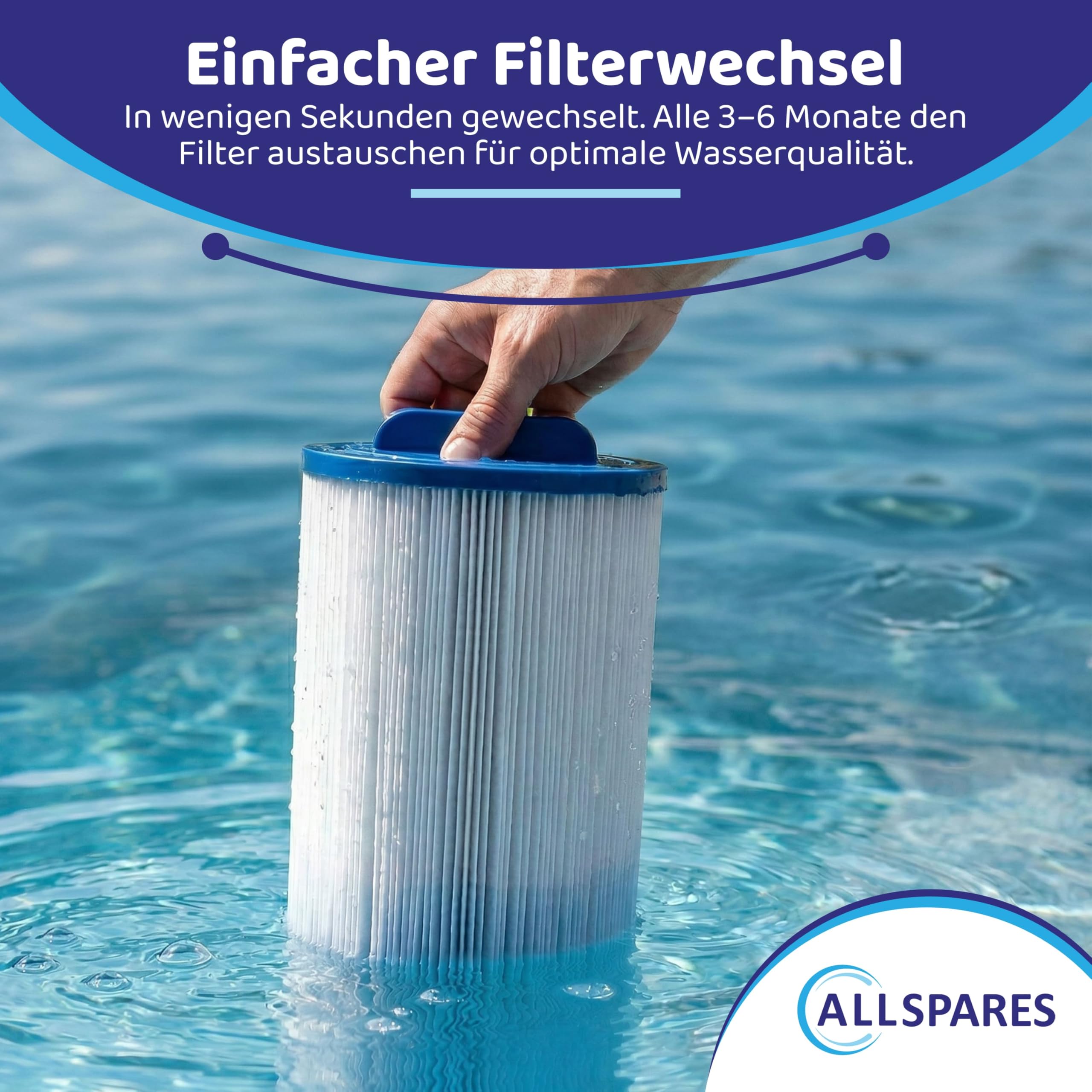 AllSpares Whirlpool Filterkartusche Ersatz für Pleatco PWW50L | Filbur FC-0172 | Darlly SC757 | 4CH-949 | S4CH-949 | SFL50-5-13HS | 40508 | SD-01143 | HYFTZX350005 | Ø120 x 350mm