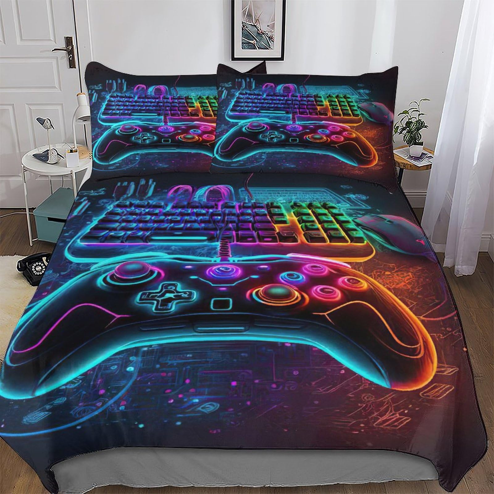 Parure de lit manette de jeu 3 pièces avec finitions soignées 200x200