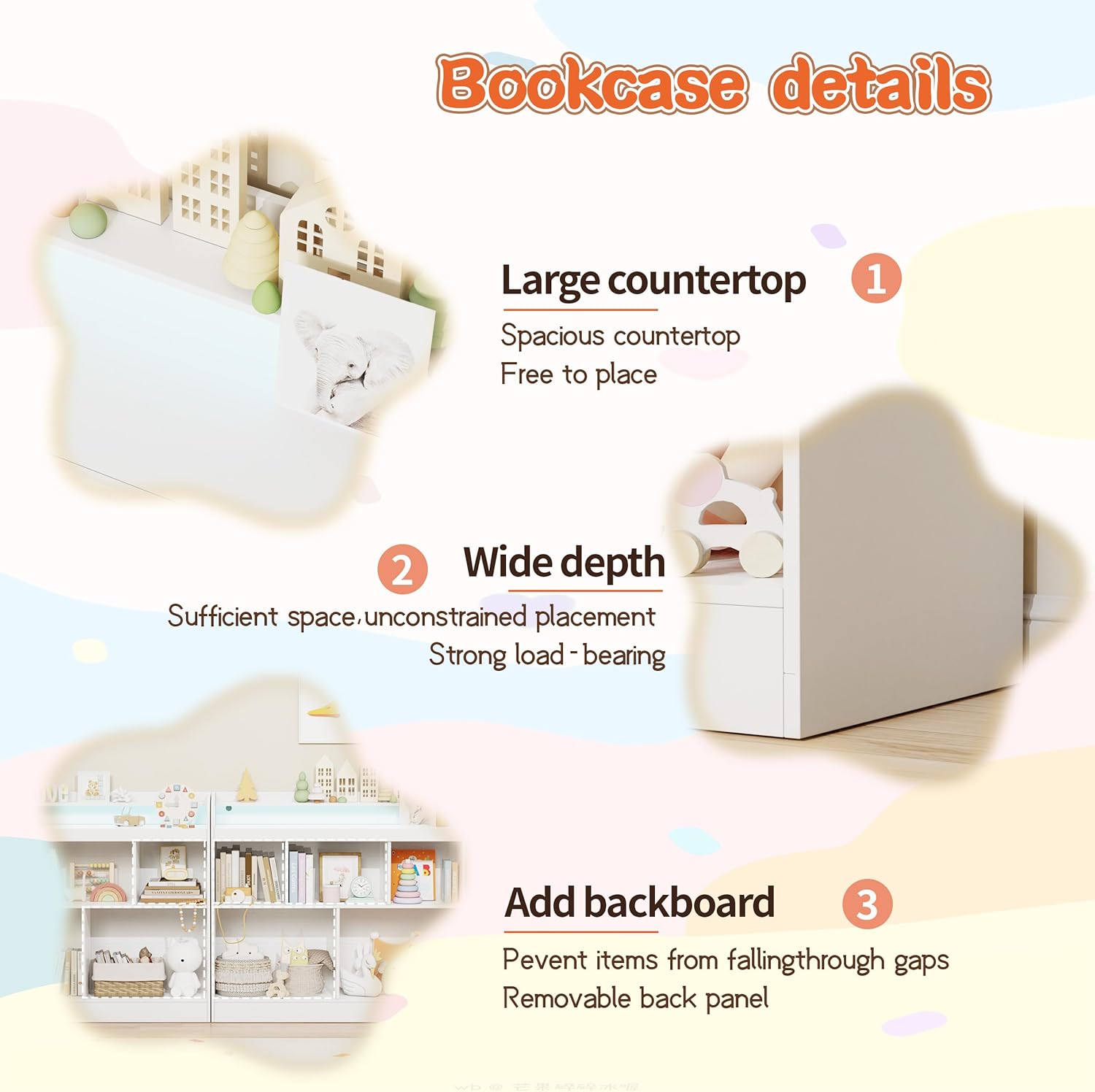 Lkeiyay Open Shelf Kids Bookcase,Montessori Toy Organizer with LED Lights - White Wooden Open Bookcase for Kids, Bedroom, Back to School,Playrooms & Nurseries