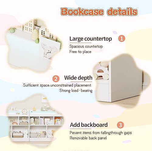 Miniatura 8 de Lkeiyay Estantería para niños, estantería blanca para dormitorio de niños, cubo de almacenamiento de juguetes, estante de juguetes para niños,