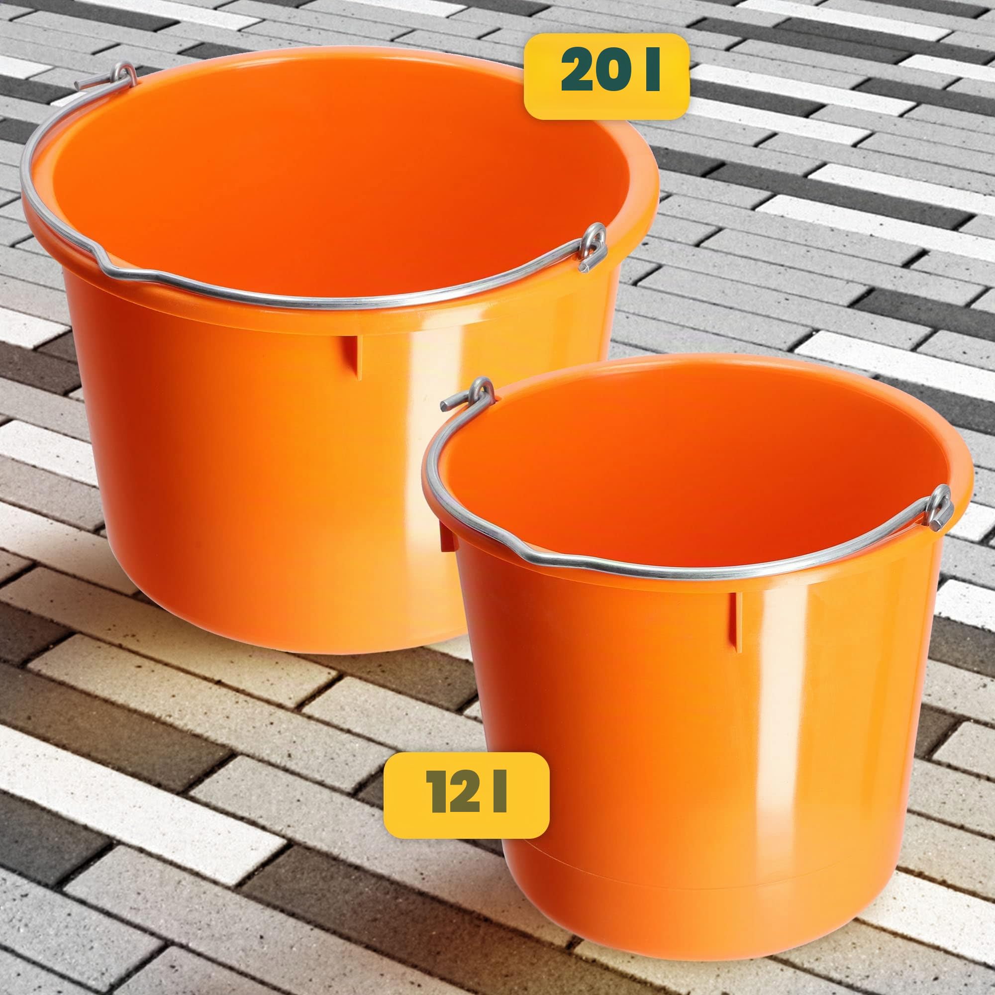 KADAX Baueimer 12L, 3er Set, Kunststoff Eimer mit Metallbügel, Mörteleimer