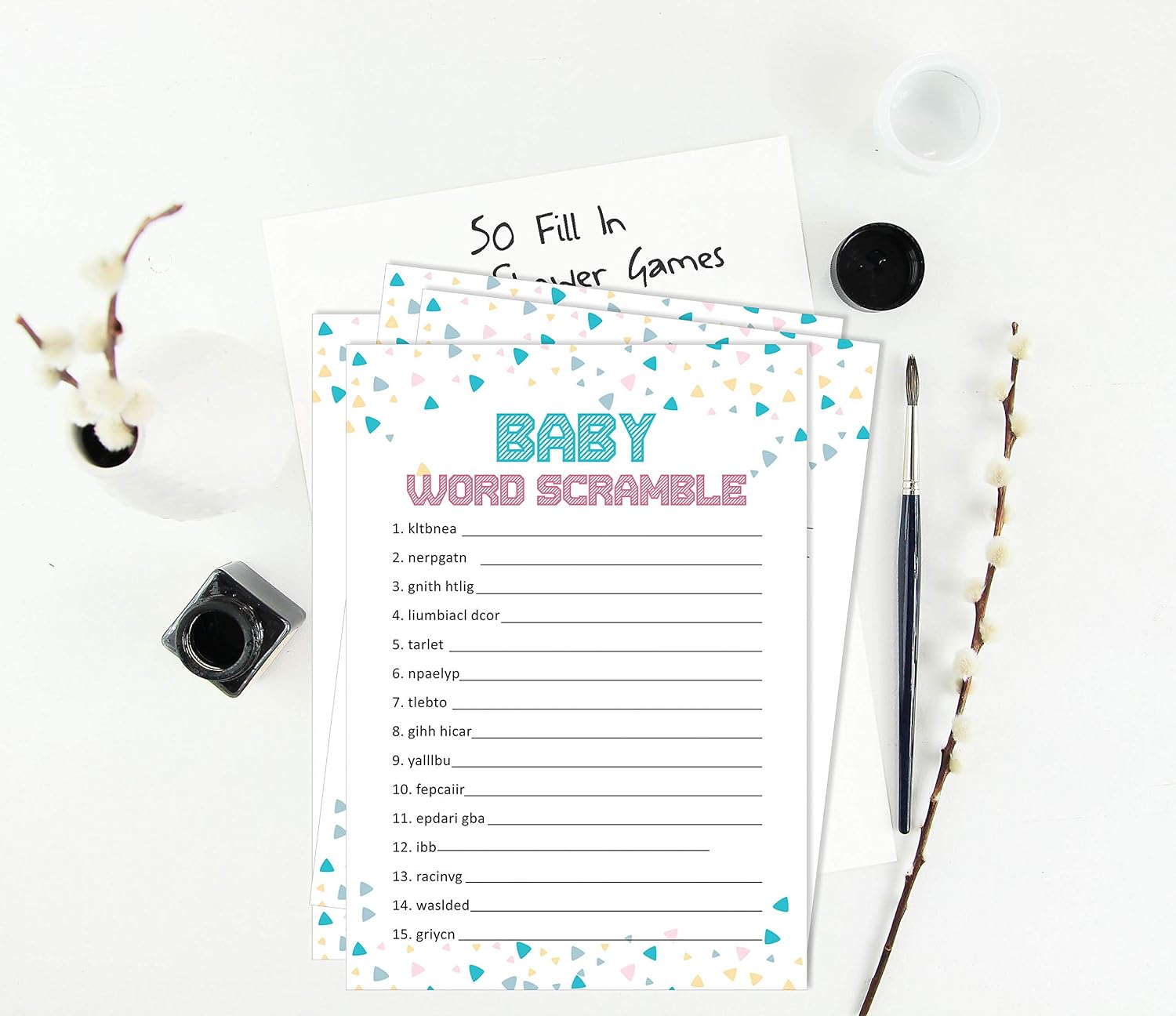 Inkdotpot Set Of 50 Baby Shower Word Scramble Game Cards It’s A Boy It’s A Girl Gender Reveal Party Supplies-Fun Baby Shower Game Favors - Image 5