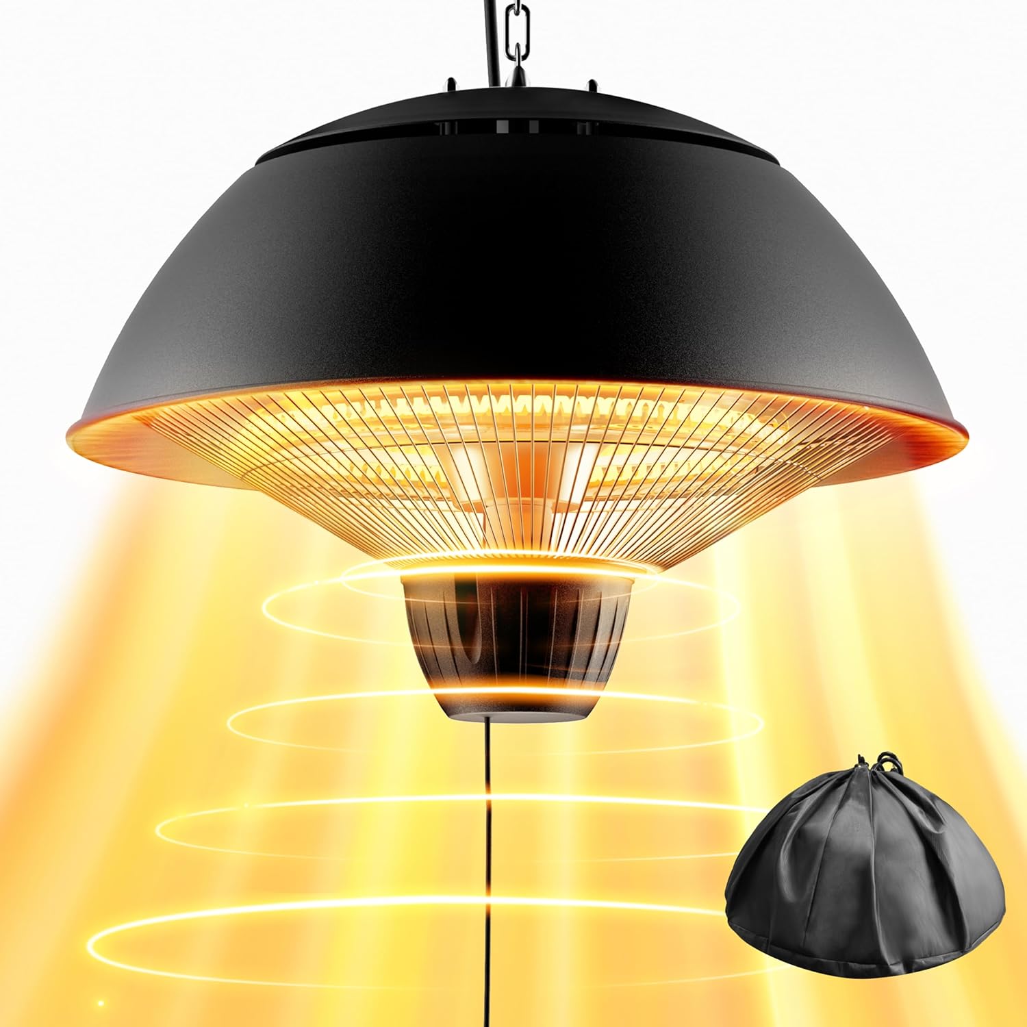 Electric Outdoor Heater, 1500W Outdoor Hanging Heater, Ceiling Mounted Infrared Patio Heater for Outdoor Use, Waterproof Electric Heater for Porch, Balcony, Garage, Adjustable Height, Black