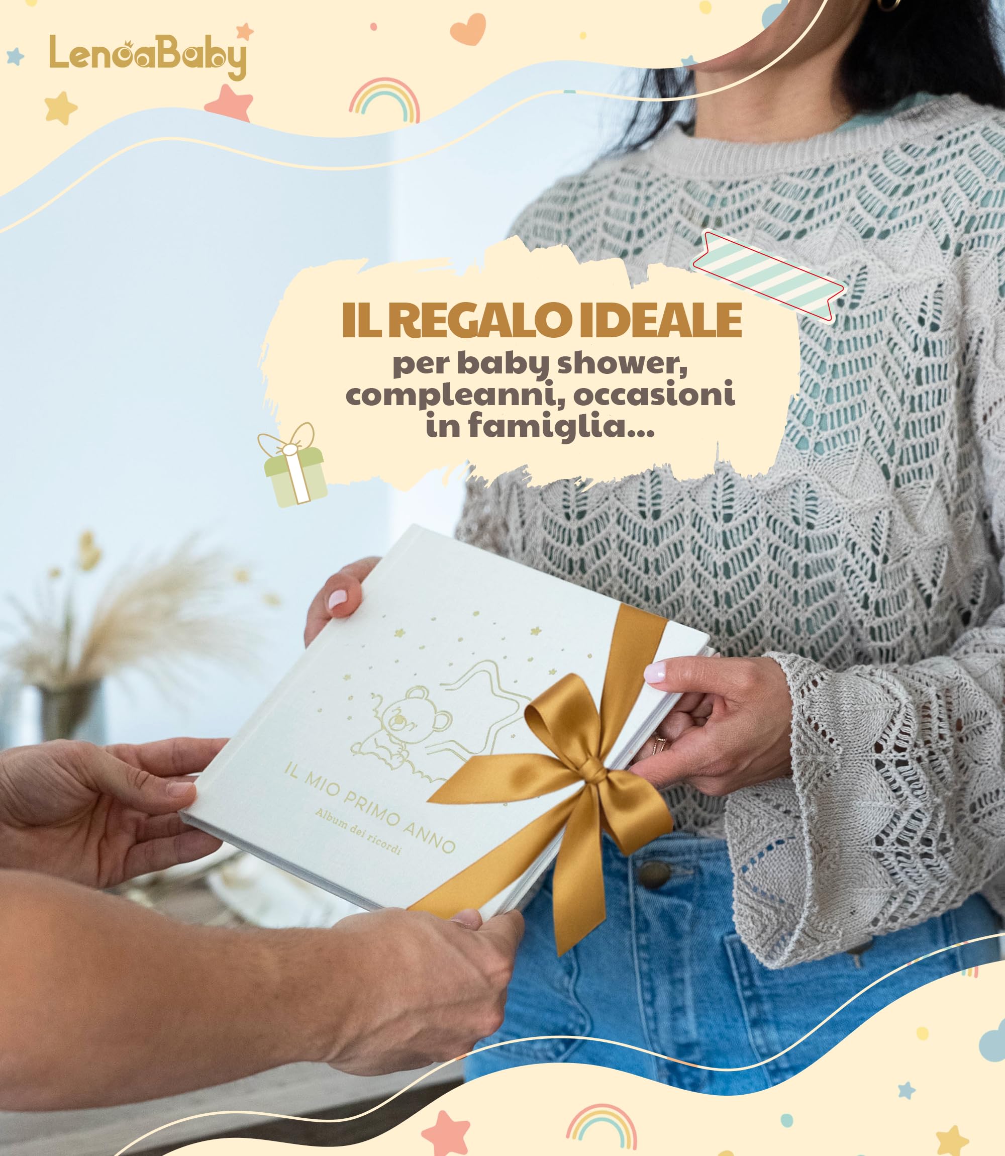Album Nascita Bambina e Bambino Il Mio Primo Anno Copertina In Lino e 75 Pagine + Adesivi | Libro Ricordi Neonato Ideale per Regali Nascita Bimba/o | Album Fotografico Neonato per Regali Baby Shower