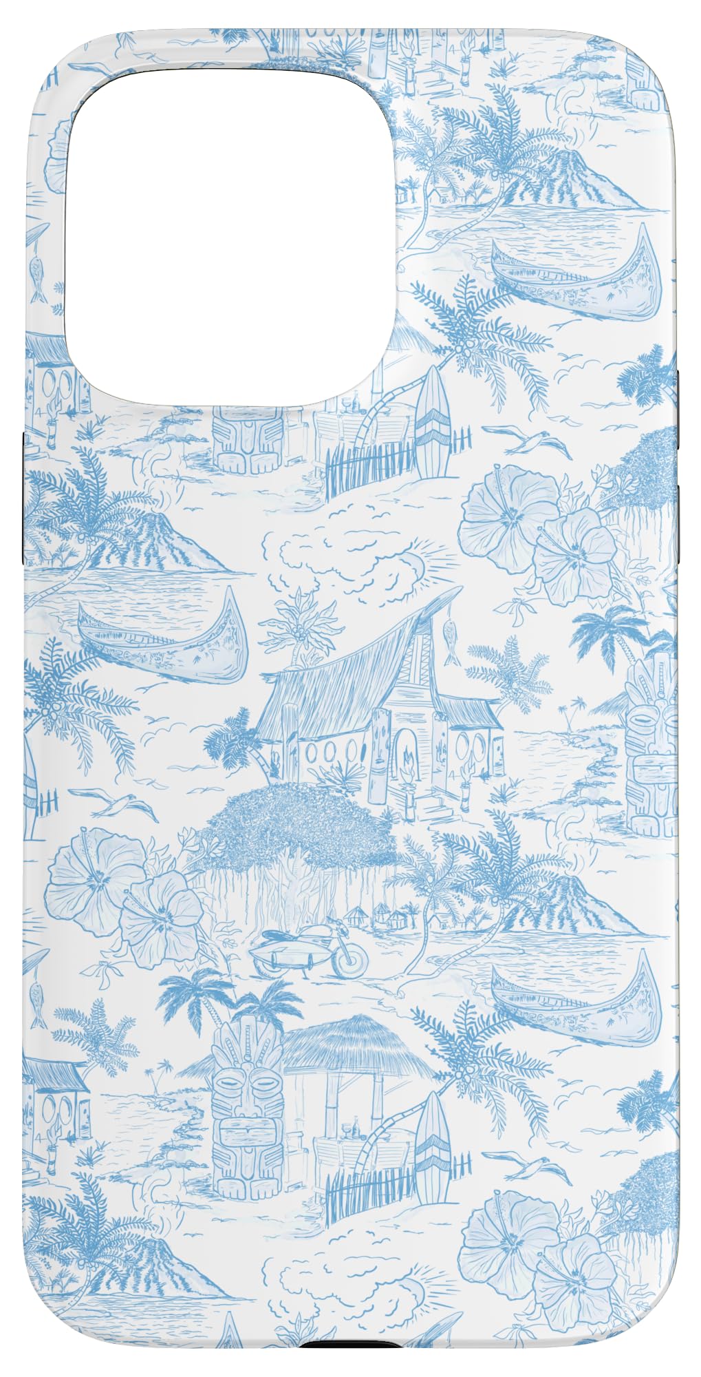 Light Blue Preppy Hawaiian Vacation Toile, I Love Hawaii Case for iPhone 15 Pro Max