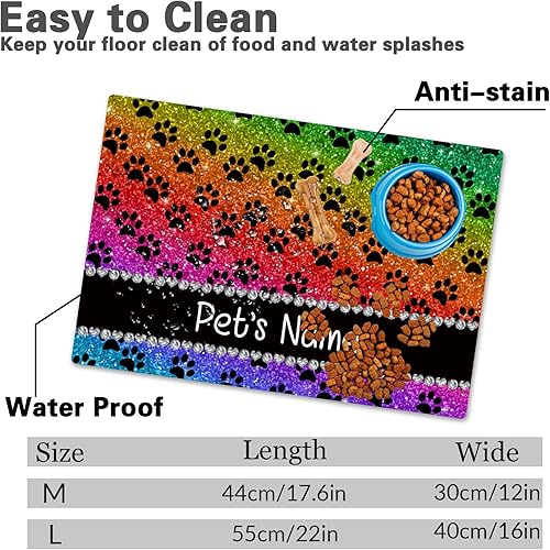 Miniatura 2 de Taikuri Alfombrillas personalizadas de piel sintética para comida y agua, antideslizante e impermeable para nombrefoto, tapete personalizado para