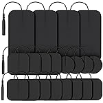 AUVON TENS Unit Replacement Pads Combination Set, 20 Packs Multiple Sizes Electrodes for TENS Unit, Reusable and Latex Free Pigtail TENS Pads for Multiple Pain Relief (2mm Connector) (Black)