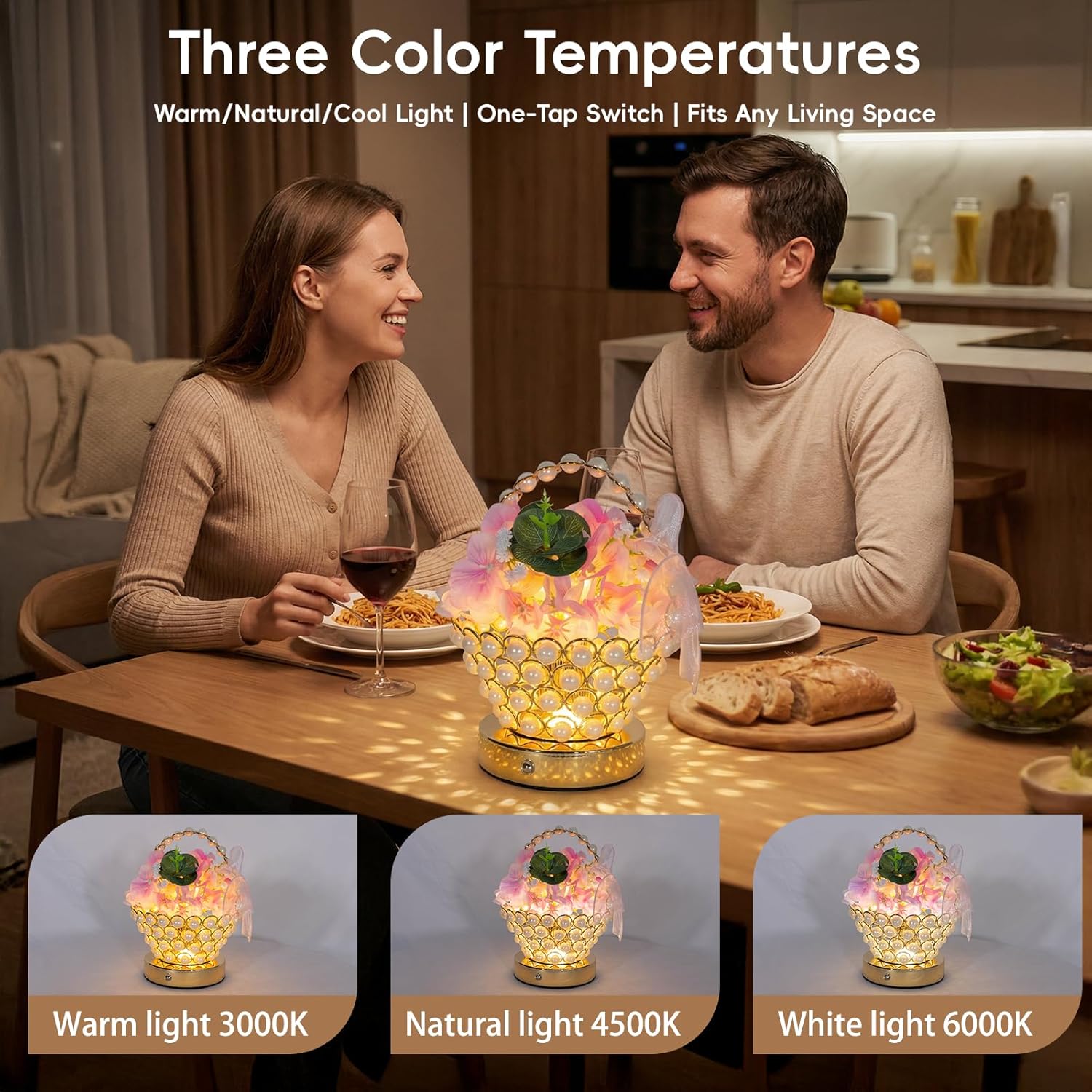 Portable Hydrangea Pearl-Handle Lamp – Cordless LED 3D-Printed Flower Light with 3-Color Touch Control, USB-C Rechargeable Table Centerpiece, Luxury Anniversary & Housewarming Gifts for Women