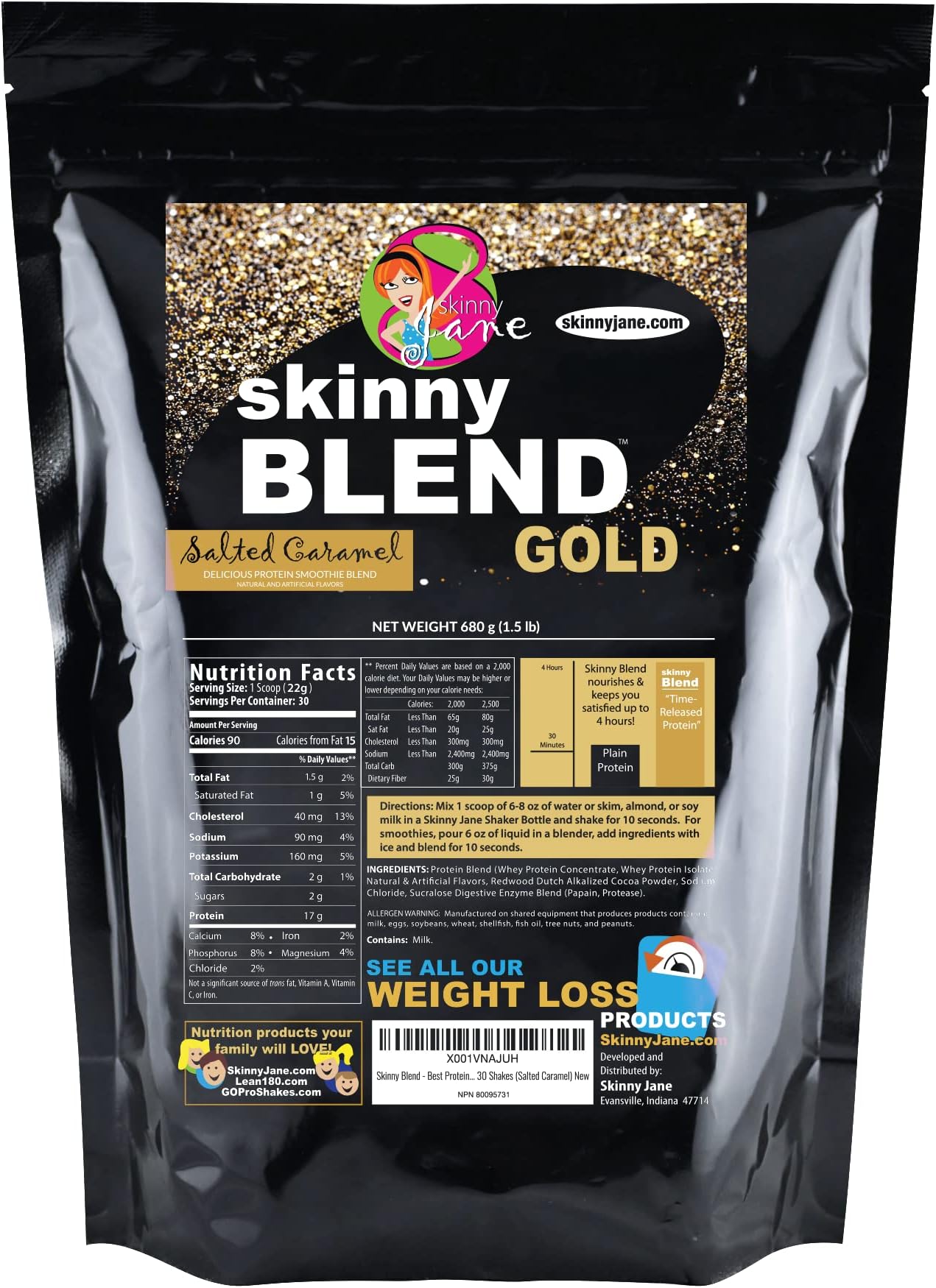 Skinny Blend – High Protein Shake for Women – Low Carb, Low Sugar, Keto Friendly Meal Replacement – Satifies Hunger and Boosts Energy – Salted Caramel – 30 Shakes