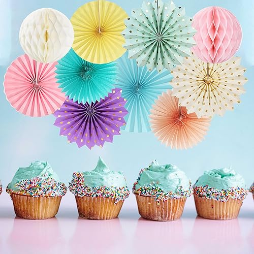 Miniatura 4 de Decoraciones de Fiesta Arcoíris Pastel Rosa Púrpura Amarillo Durazno - Kit de 33 piezas Pancarta, Serpentinas Guirnalda de Borlas, Pompones de Papel