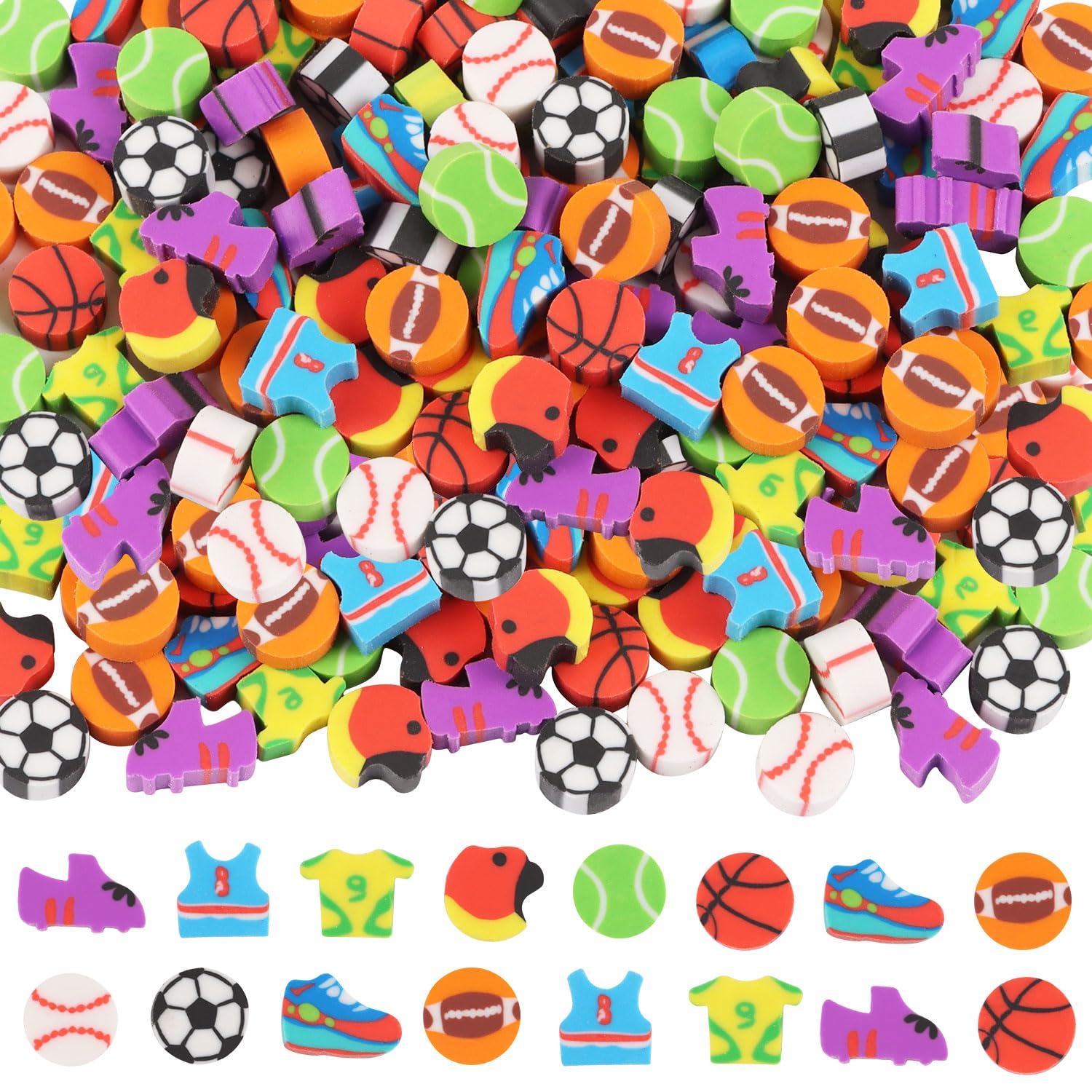 CCINEE 120Pcs Mini Sports Balls Erasers, Fun Classroom Pencil Erasers Novelty Football Basketball Bulk for Party Gifts Bag Stuffers School Classroom
