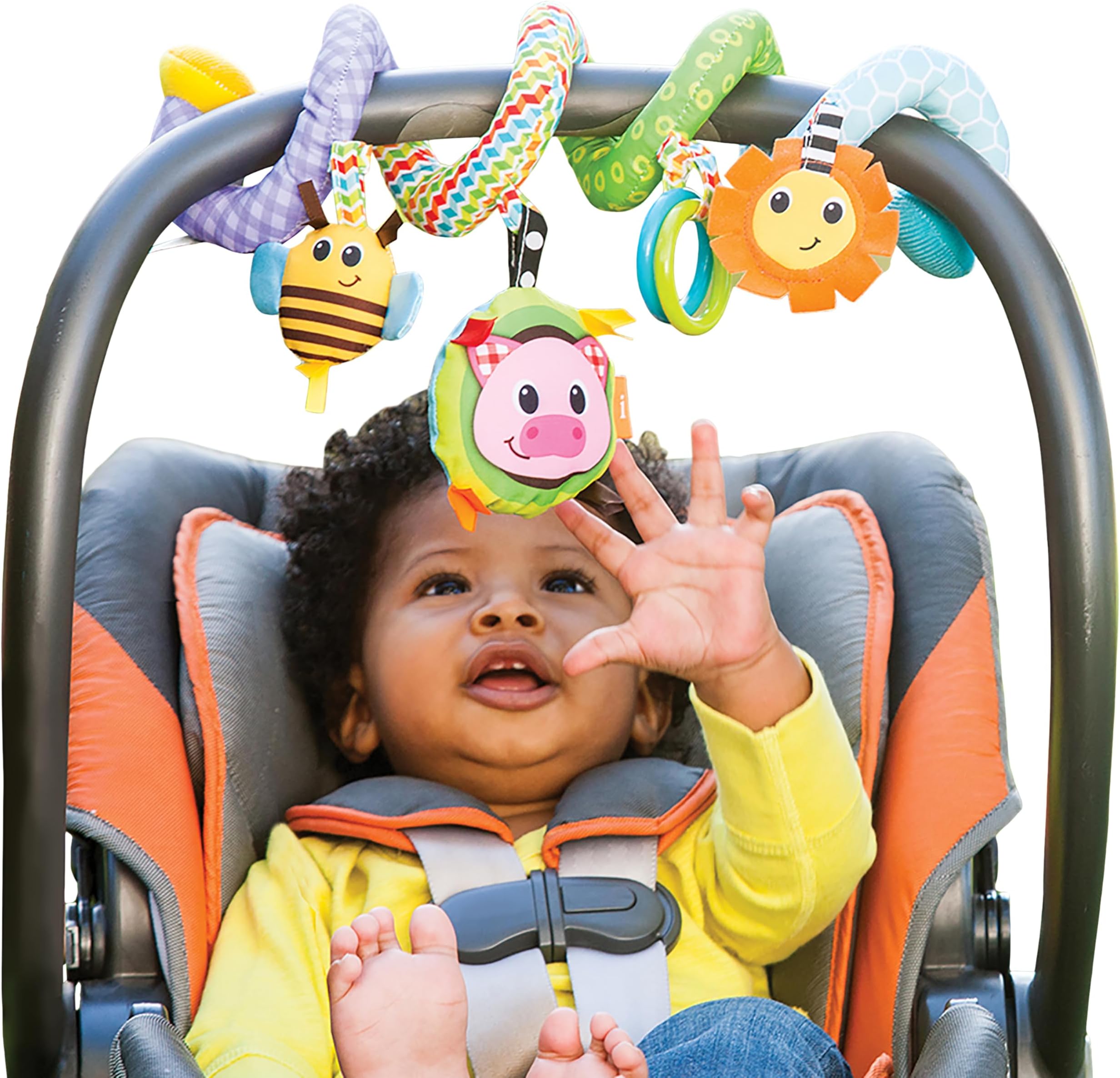 Infantino Stretch & Spiral Activity Toy - Textured Play Activity Toy for Sensory Exploration and Engagement, Ages 0 and Up, Blue Farm