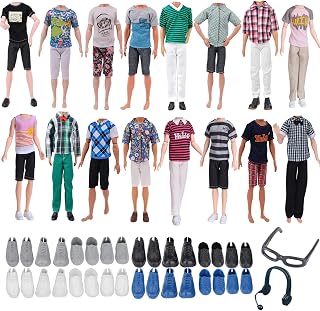 14 Clothes Clothes and Accessories for Ken Dolls, Including 3 Tops 3 Trousers 6 Pairs of Shoes 1 Pair of Glasses and 1 Pair of Headphones for 12 in Ken Dolls, Casual Delivery