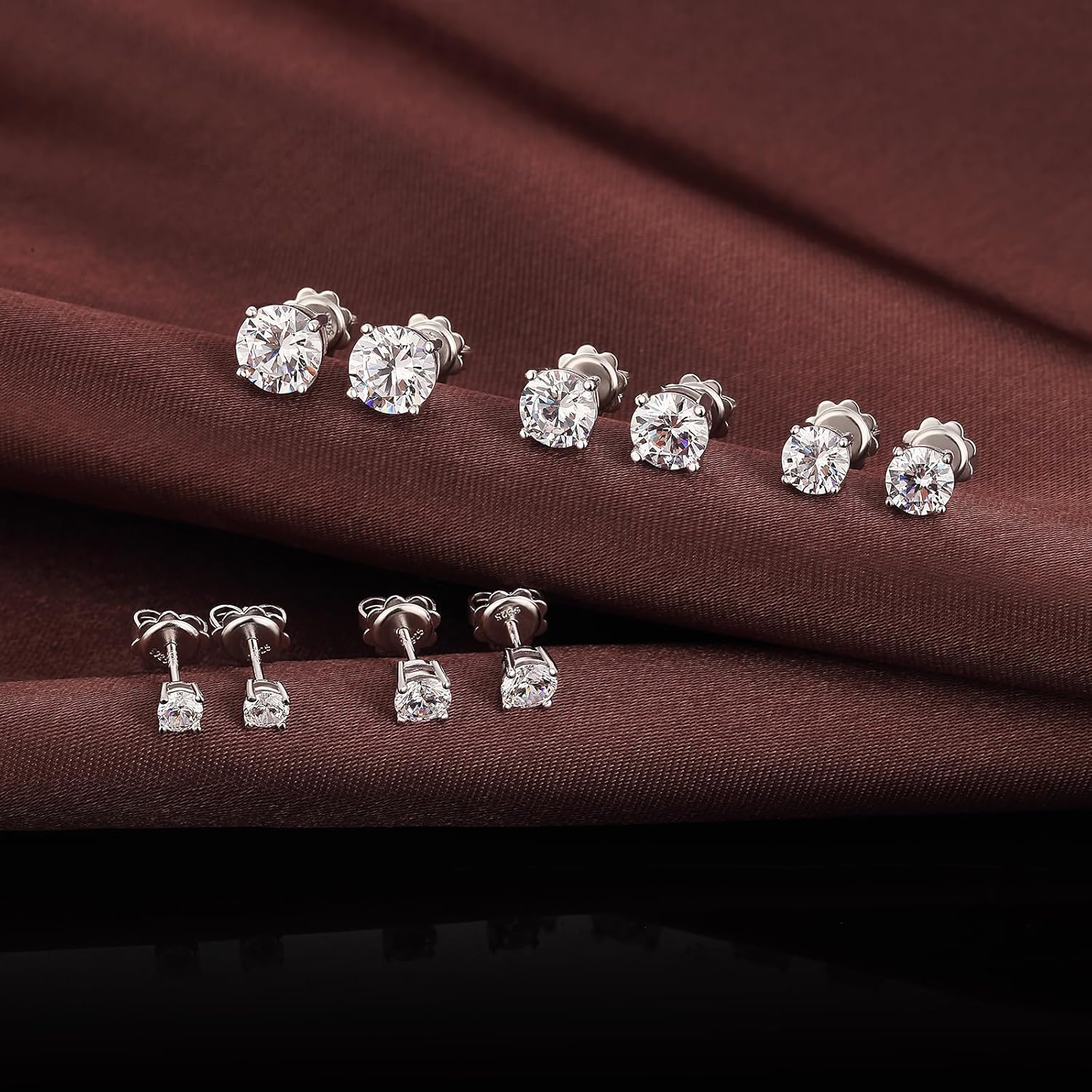 925 Sterling Silver Cubic Zirconia Stud Earrings for Women/Men Hypoallergenic Stud Earrings 4MM-8MM