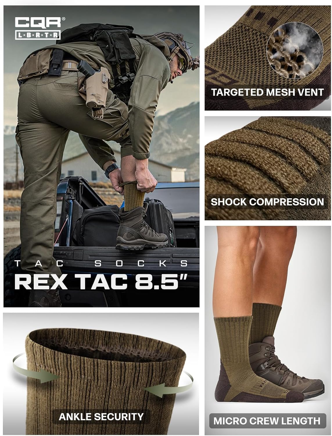 CQR 3 Pack Men and Women Wool Hiking Mid Calf Crew Socks, Moisture Wicking Breathable Outdoor Tactical Cushion boot Socks - Image 8