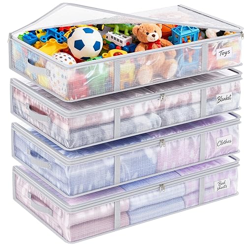 4pcs 90L Under Bed Storage Containers Bins Clear Closet Underbed