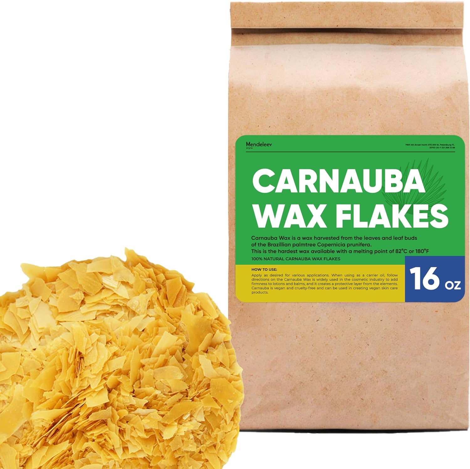 16 Oz Carnauba Wax Flakes for Wood Polishing, Candle Making