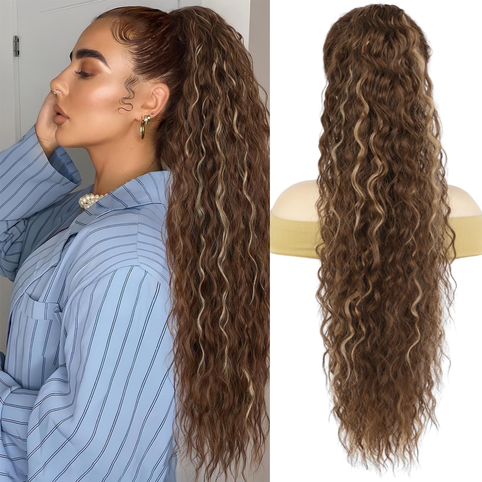 Humistwbiu Claw Clip Ponytail Extension for Women 30 Inch Long Ponytail Hair Piece Wavy Curly Synthetic Hairpieces