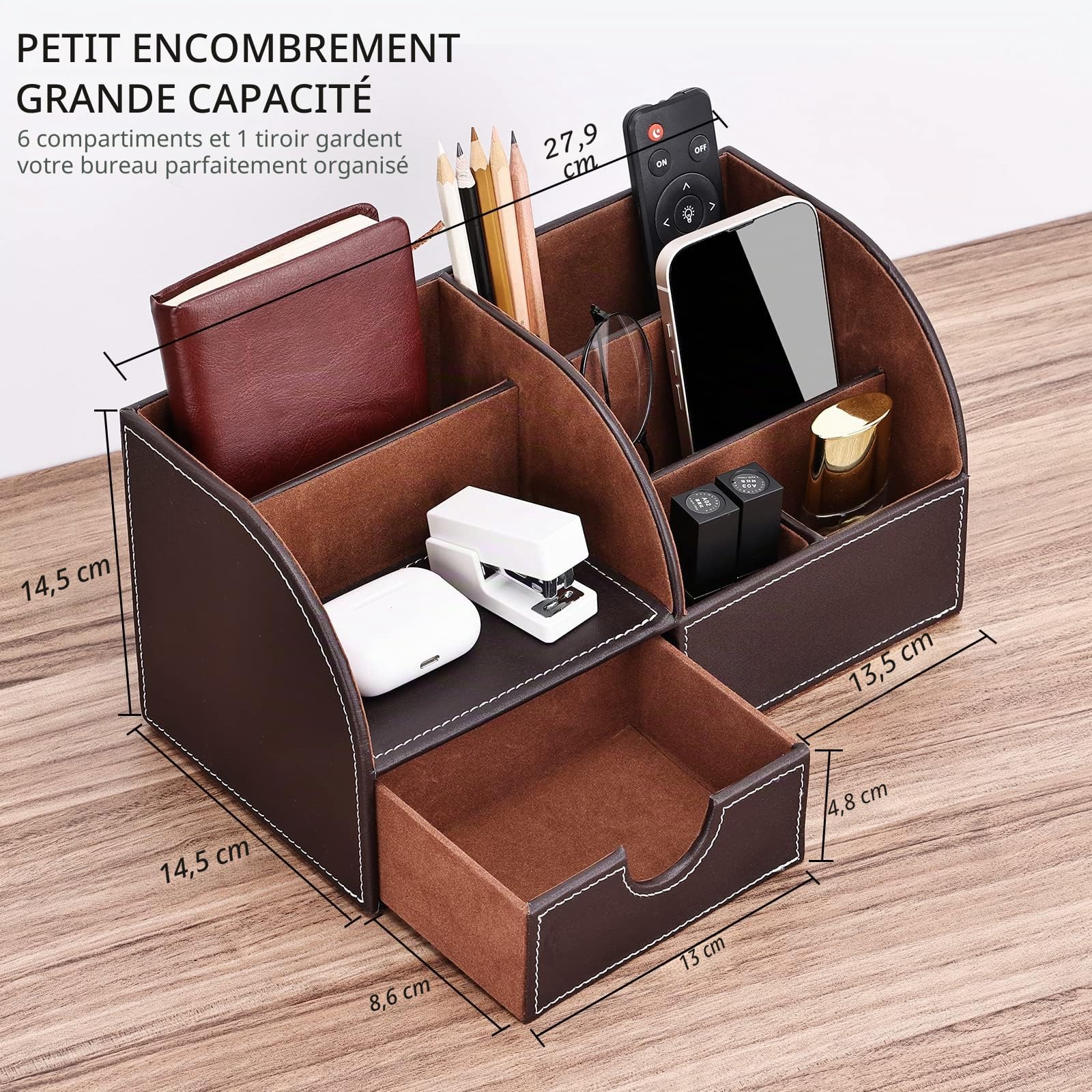 KINGFOM™ 7 Compartiments en PU Cuir Multi-Fonctionnels Organisateur de Bureau