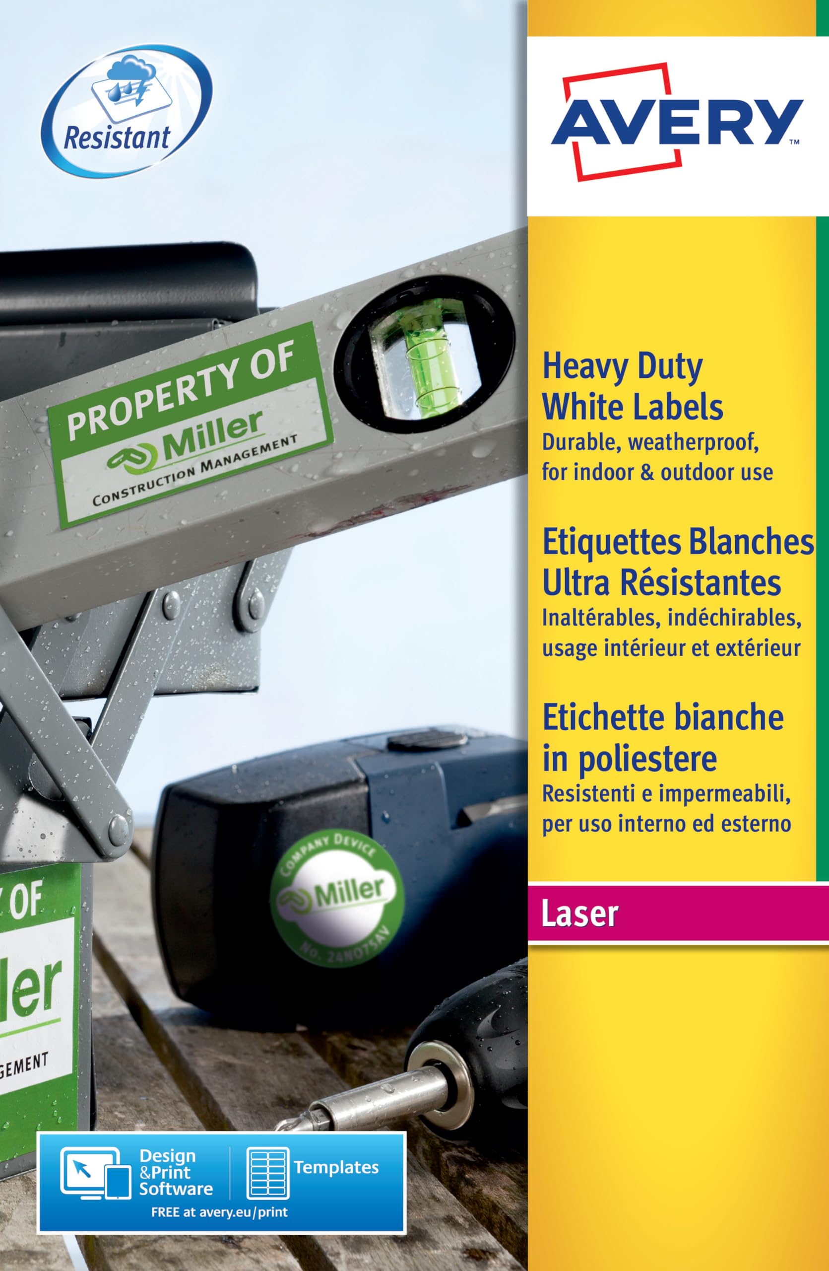 AVERY - 160 Étiquettes Ultra-Resistantes Personnalisables Polyester - Format 99,1 x 67,7 mm - Impression Laser