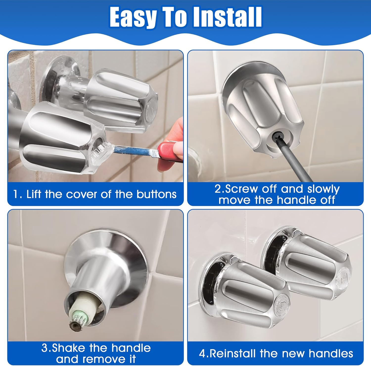 Enhon Shower Knobs 2 Piece Replacement, Compatible with Pfister Verve Tub Shower Handle Replacement, 2 Faucet Handle Trim Kit for 5-1/2 inch High, 12 Tooth Broach Stem Cartridge(Brushed Nickel)