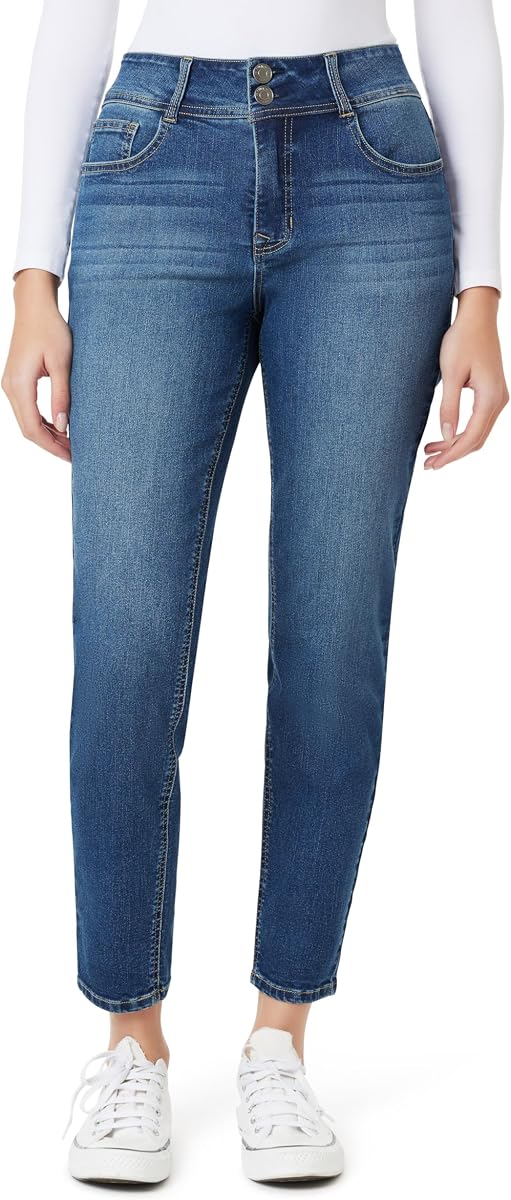Vaqueros ajustados con curvas para mujer Angels Forever Young | Cintura de talle medio, mezclilla elástica, cintura contorneada, 5 bolsillos, moderno, versátil, favorecedor, corte ceñido clásico, opciones de color