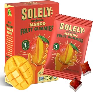 Solely Organic Mango Whole Fruit Gummies - 1 Ingredient, No Added Sugar, Vegan Non-GMO Snacks for Kids & Adults, 5 Bags
