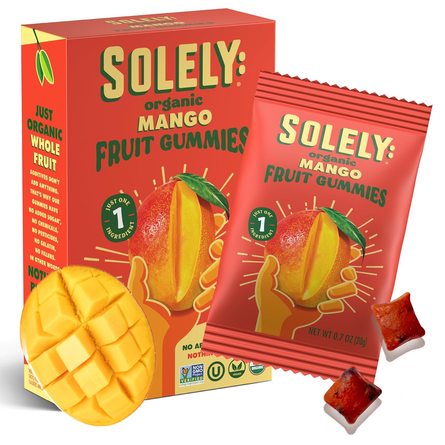 SOLELY - Organic Mango Whole Fruit Gummies Pack of 1 Box 5 Bags per Box - Real Fresh
