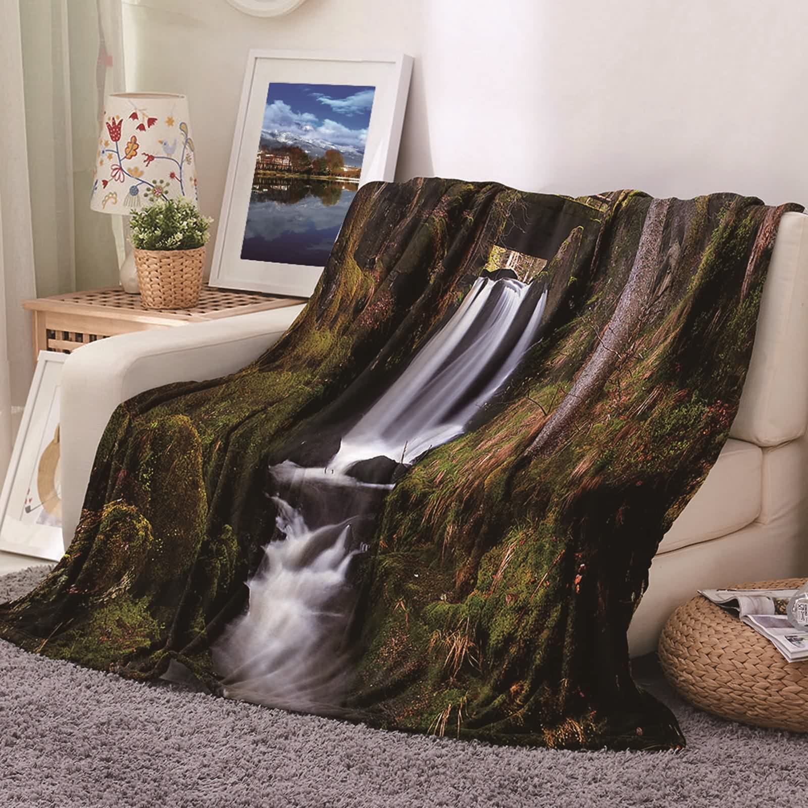 Plaid couverture polaire chaude doux canapé chambre 100x150cm KnSam motif vert marron blanc
