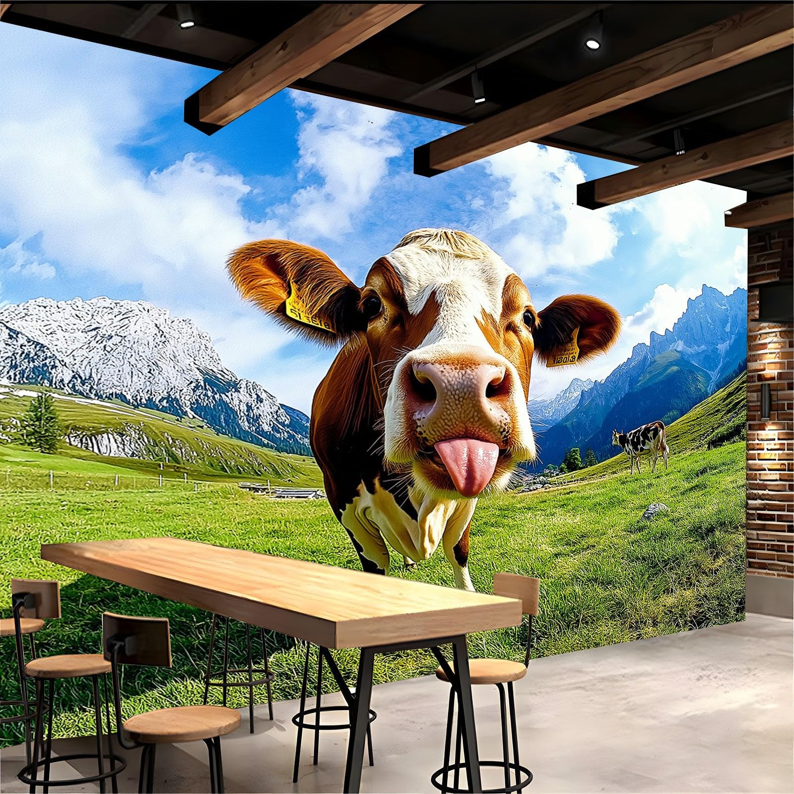 Fototapete 3D Effekt Tierfotografie Berge Wiesen Kühe Tapete Fototapeten Vlies Tapeten 250 x 175 cm Vliestapete Wandtapete Moderne Wand Schlafzimmer Wohnzimmer Tapete