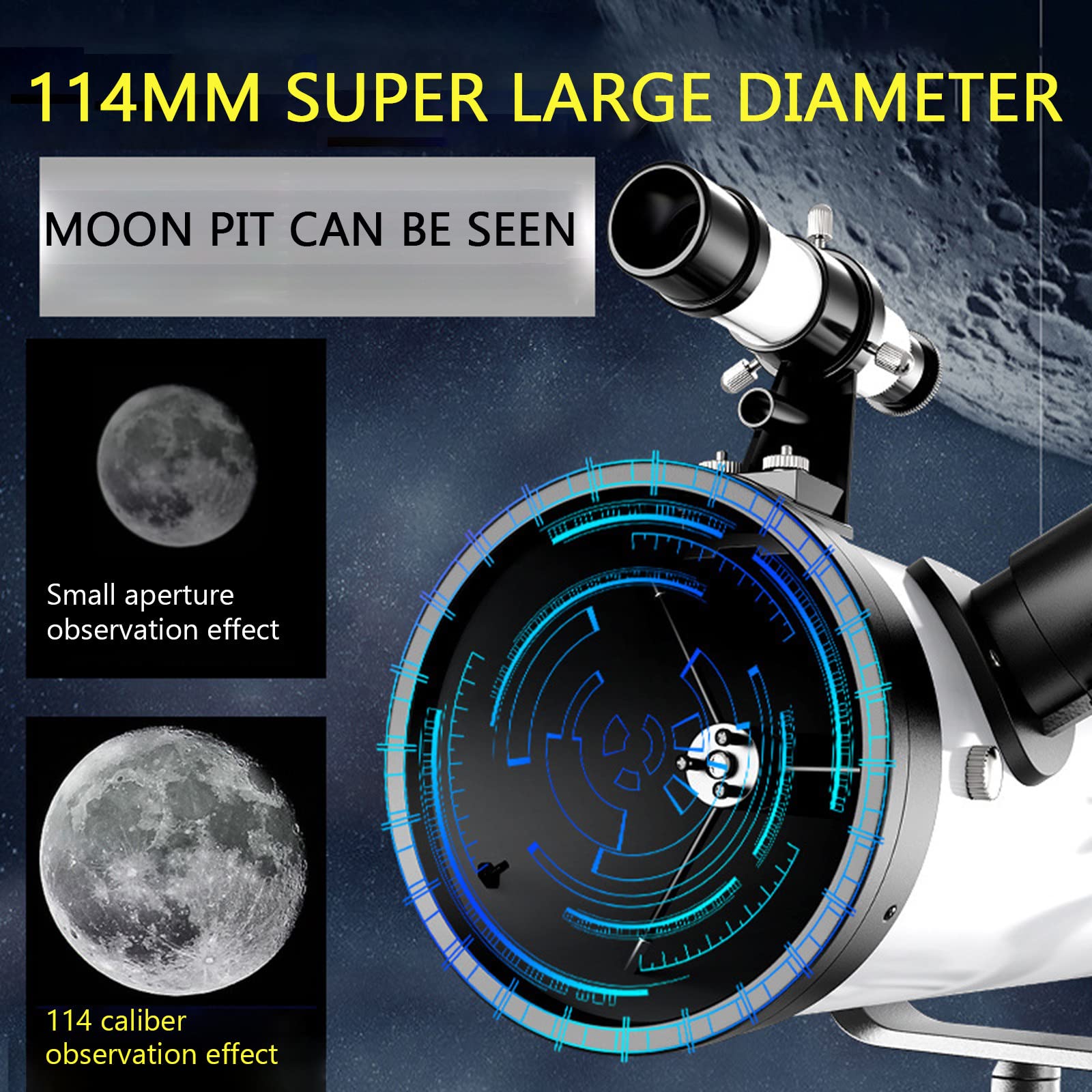Telescopio rifrattore per adulti, apertura 114 mm, include treppiede, moltiplicatore 5x, specchio lunare per osservare le stelle