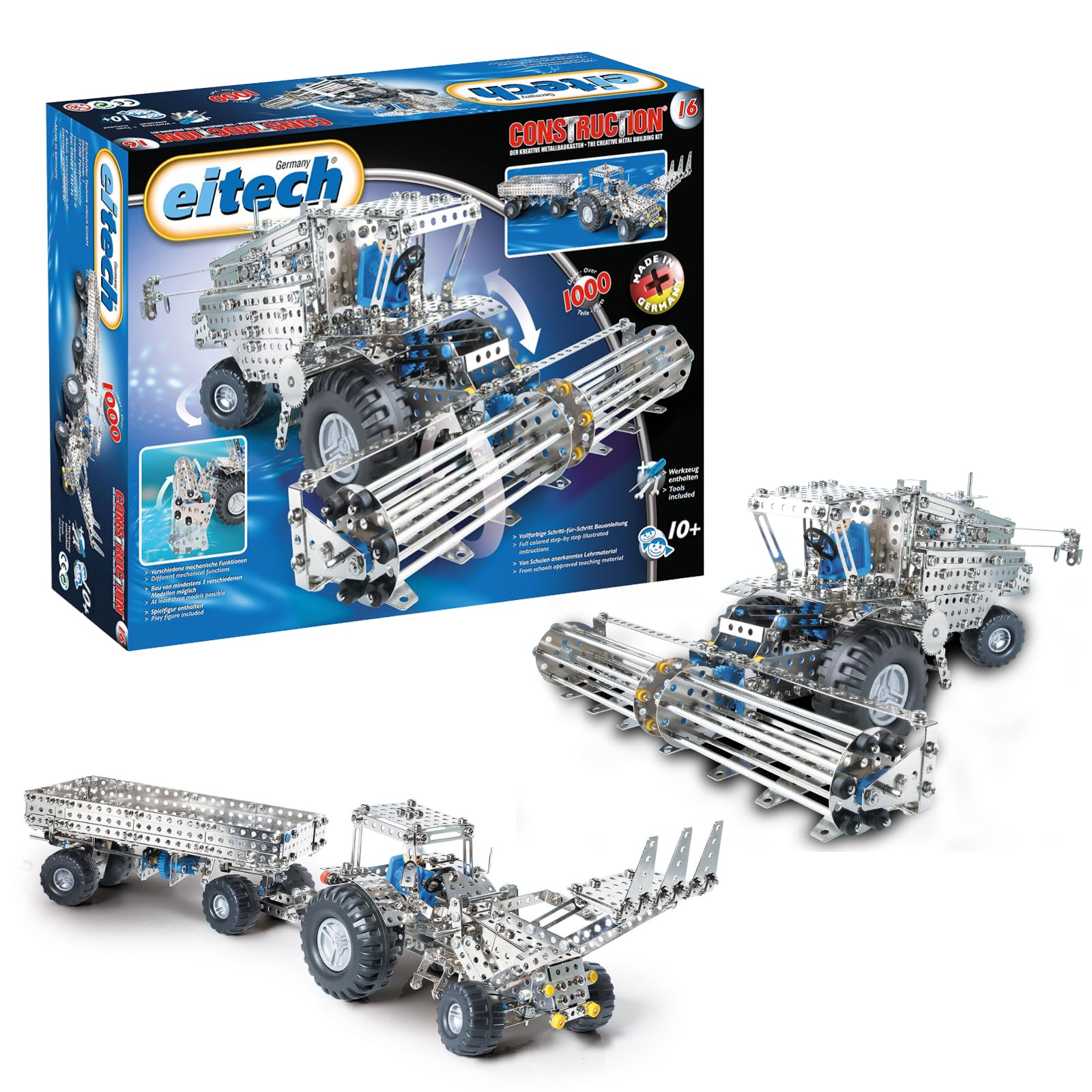 Eitech Mähdrescher & Traktor mit Anhänger - Metallbaukasten 00016 | 1.000+ Teile, Konstruktionsspielzeug, Bausatz Kinder 8 9 10 Jahre, Geschenk Mädchen Junge, Metall Baukasten, Stabilbaukasten