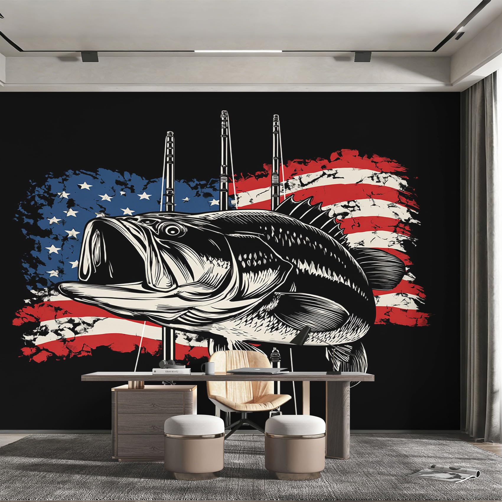 Papier Peint Pêche au Bar Décoration Murale Intissé Salon Chambre 450x315 W52