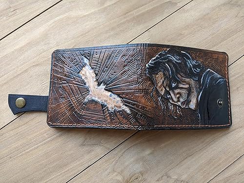 Joker, Batman, The Dark Knight, Heath Ledger, Men's 3D Genuine Leather Wallet, Handmade wallet, Carved wallet, Tooled wallet, Airbrush Art, Bifold
