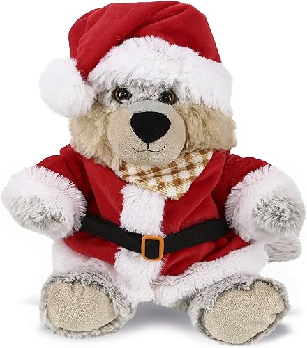 DolliBu Juguete de peluche de lobo sentado de Papá Noel, súper suave, disfraz de animal salvaje con traje rojo de Papá Noel, linda vida silvestre,