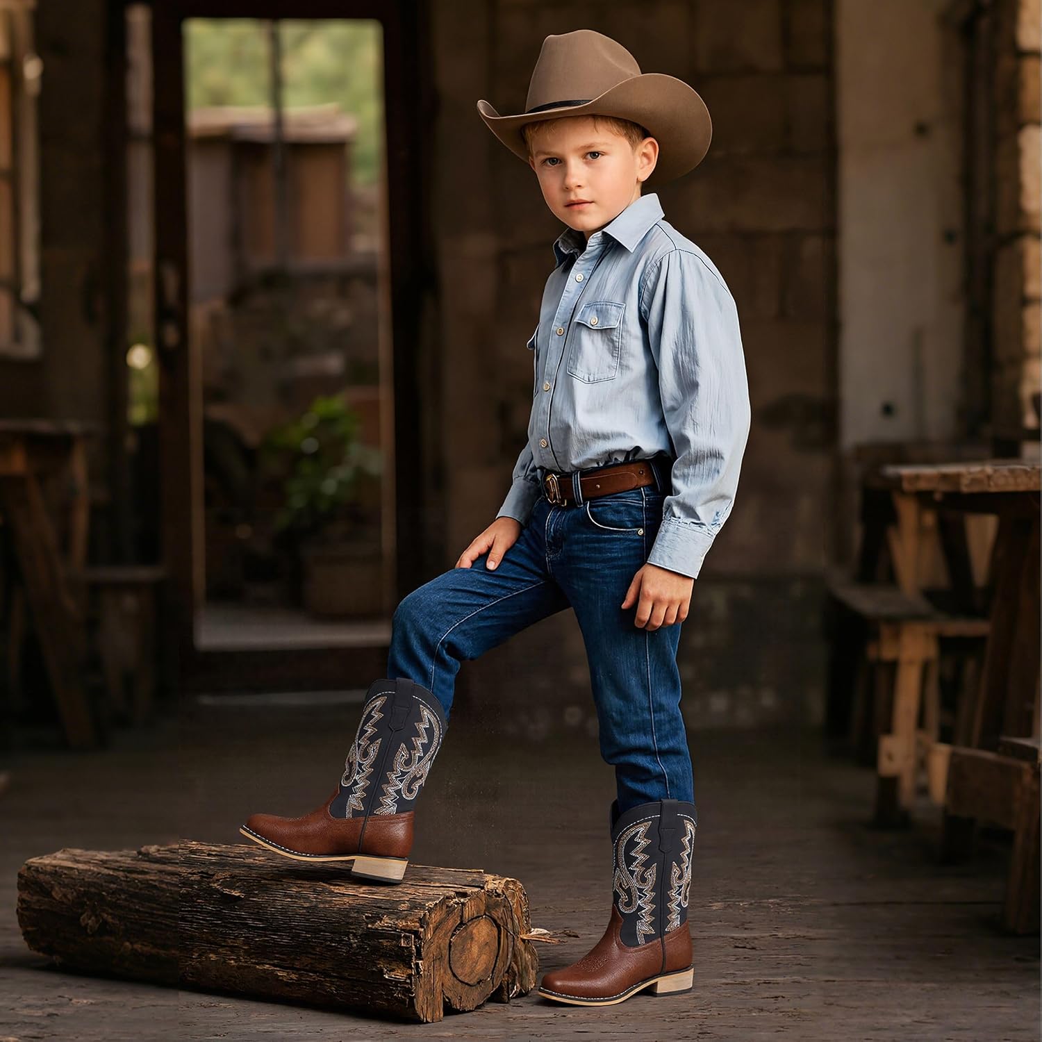 Cowboy Boots Square Toe Kids Boots Embroidered Western Boots Cowgirl Boots For Toddler/Little Kid/Big Kid