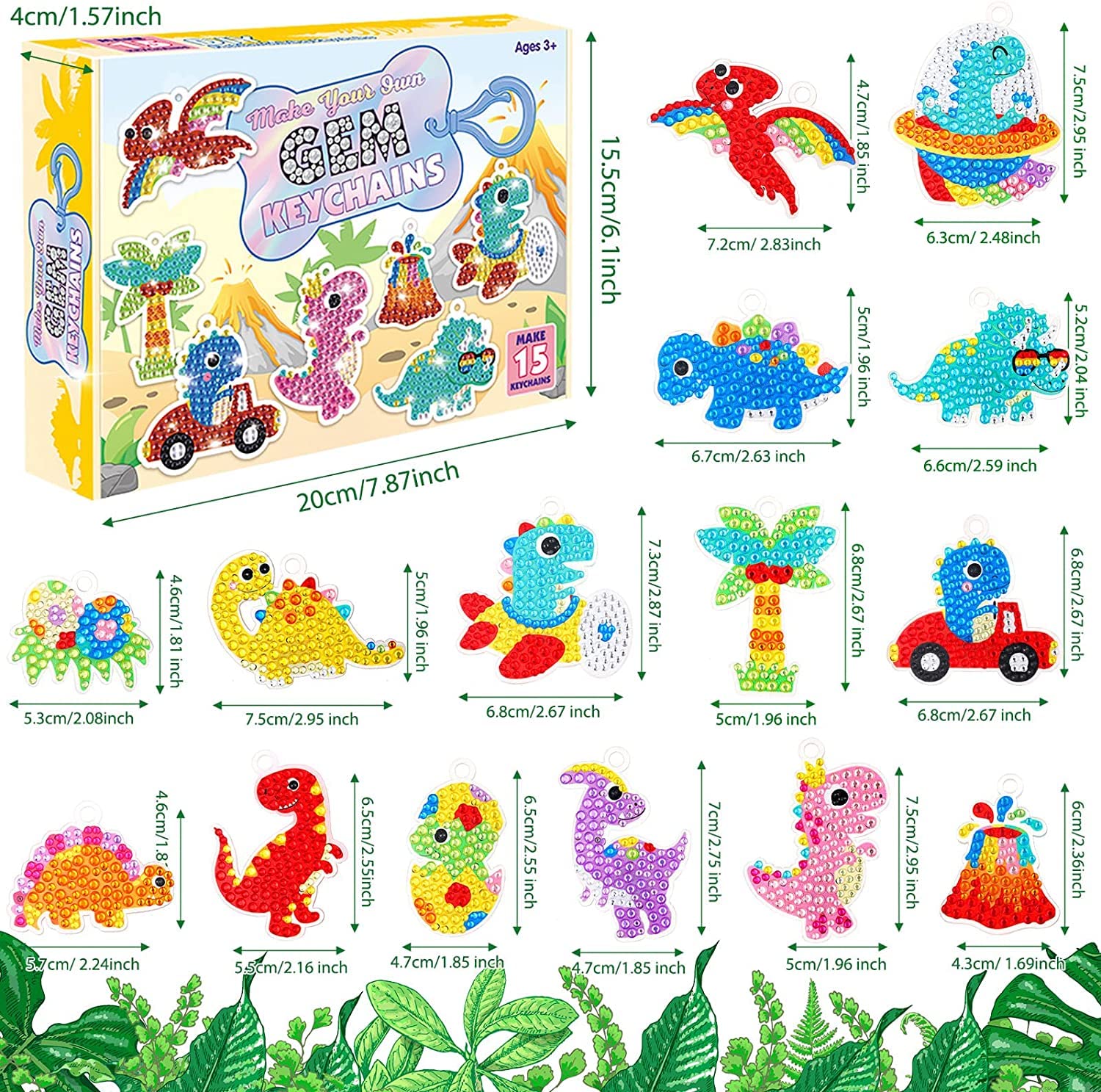 Kit Diamond Painting Dinosauro Per Bambini - 21 Pezzi, Portachiavi E Adesivi DIY - Foto 6