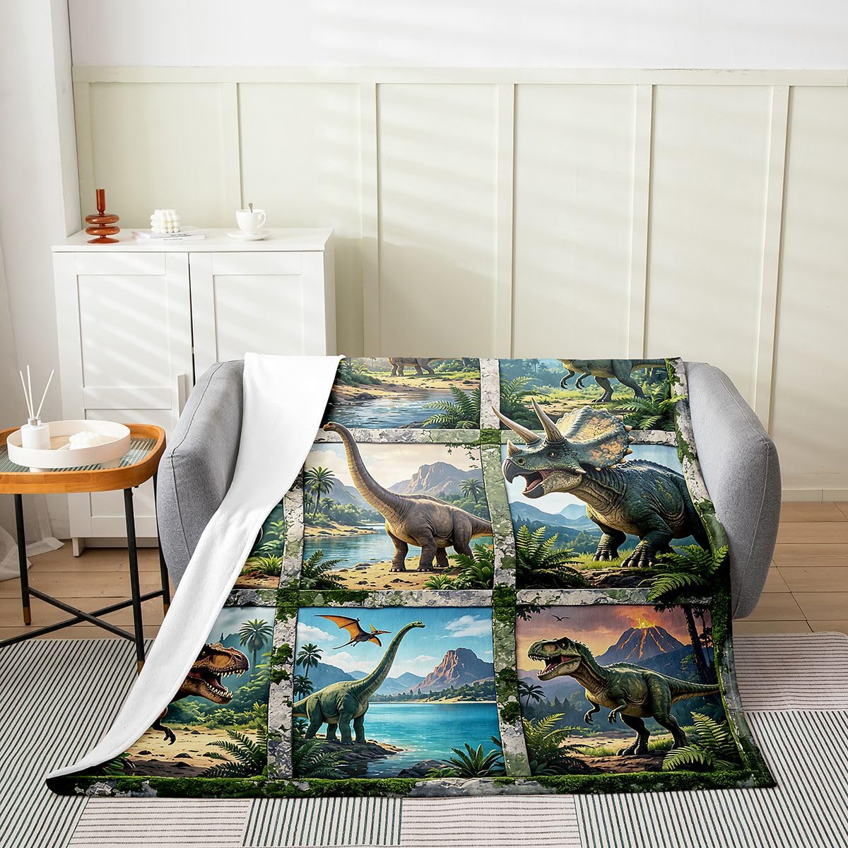 Loussiesd Pluszowy koc z dinozaurem Queen 228 x 228 cm