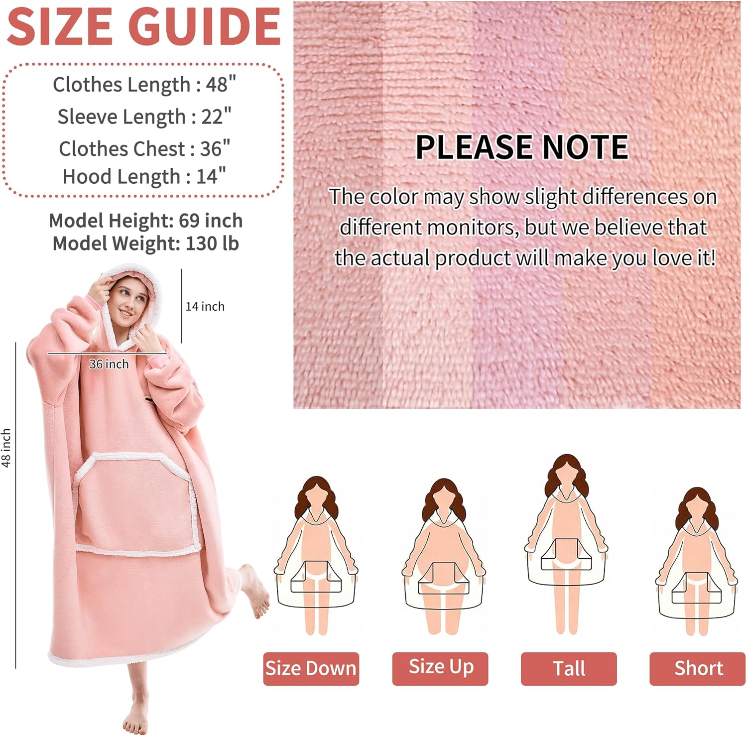 IFNOW Wearable Blanket Hoodie, Oversized Sherpa Fleece Hooded Sweatshirt with Eye Mask, Cozy and Giant Blanket Hoodie with Sleeves Extra Long for Adults Men Women, Pink - Image 8