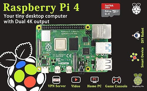 Vista 12 de DIGISHUO Raspberry Pi 4B Modelo B 4GB RAM Kit de bricolaje con estuche Ventilador de refrigeración Pi Tarjeta SD San Disk 64G Micro-SD Cable