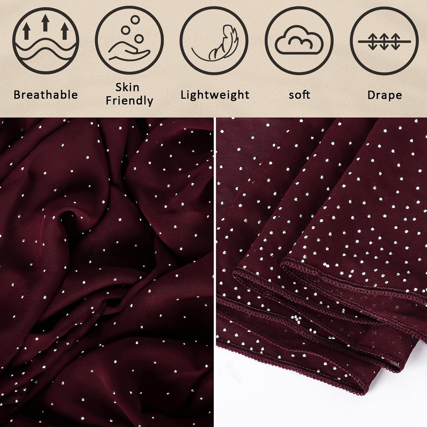 Ladiery Shawl and Wraps for Evening Dresses, Soft Sheer Chiffon Sparkly Rhinestone Wedding Scarf Formal Shawl Wraps for Women - Image 3