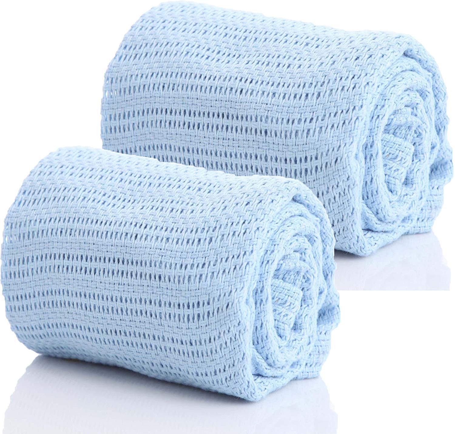 DUDU N GIRLIE Cotton Cellular Baby Blanket Twin Pack– Cellular Blanket For Newborn Baby – Lightweight and Snuggly – For Baby Cot/Pram/Moses Basket/Travel (90 x 60cm, Blue)