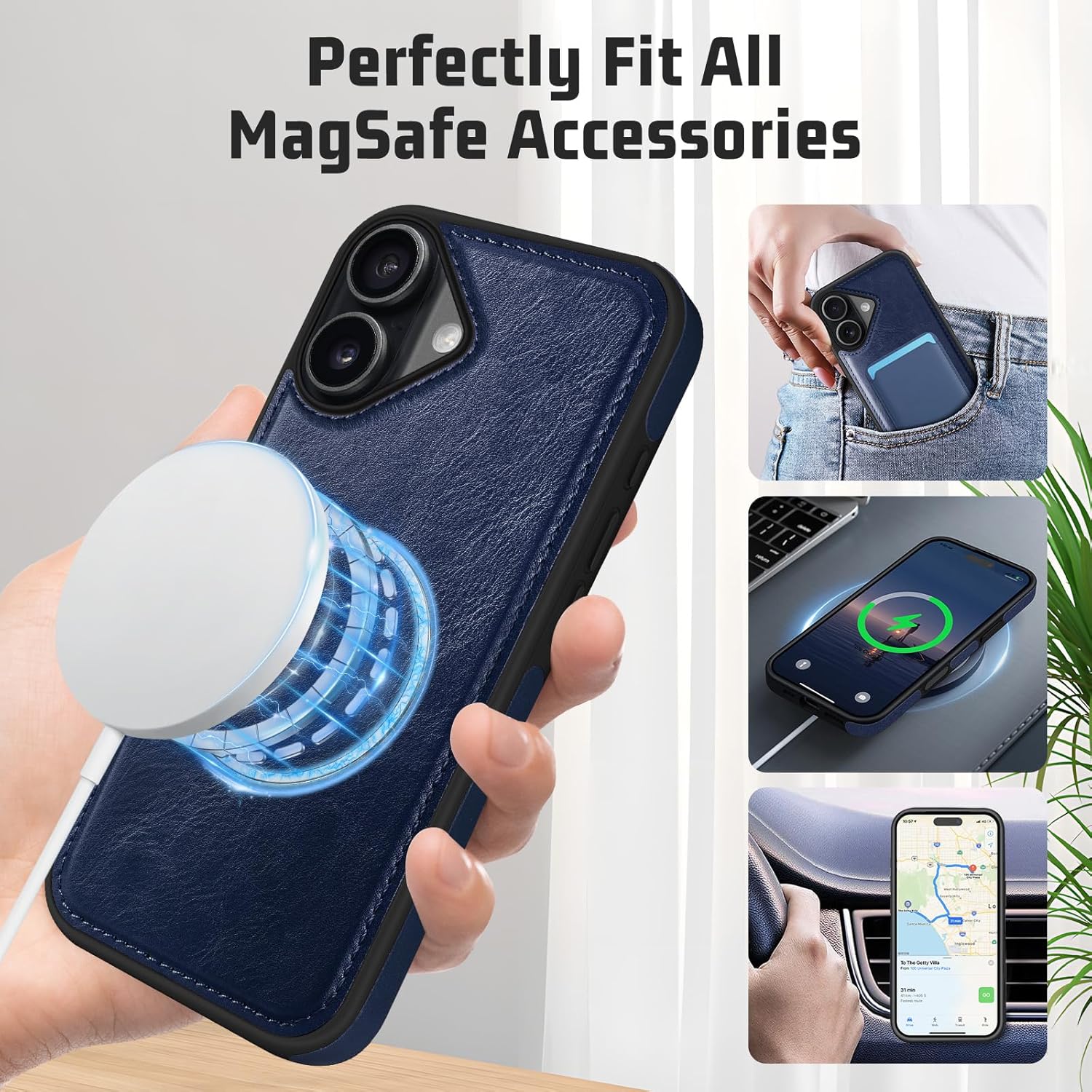 DJBull 2-in-1 Detachable Wallet Case for iPhone 17 6.3" RFID Blocking Flip Folio with Card Holder | PU Leather Shockproof Protective Cover Women Men for Apple 17 Phone Case Blue