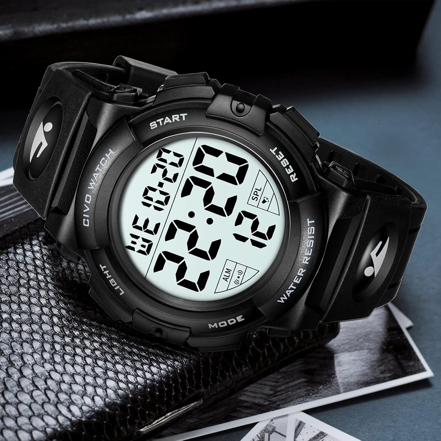 CIVO Mens Digital Sports Watches Military Big Numbers 50M Waterproof Large Face Army Wrist Watch LED Back Light Casual Watch for Men Rubber - Image 3