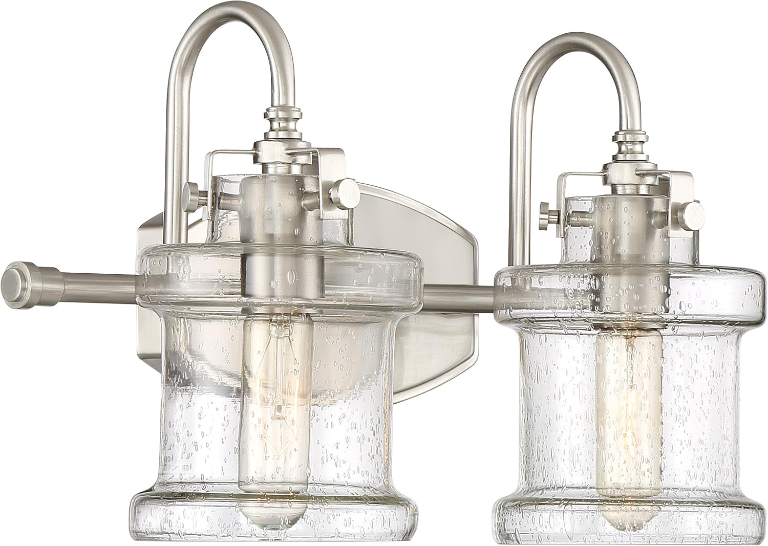 Quoizel Danbury Bath Vanity Light, 16.25 Inch 2-Light Brushed Nickel Vintage-Inspired Bathroom Light Fixtures Over Mirror, 100W, Clear Seedy Glass, Wall Mount Light for Bathrooms, Kitchen or Hallway
