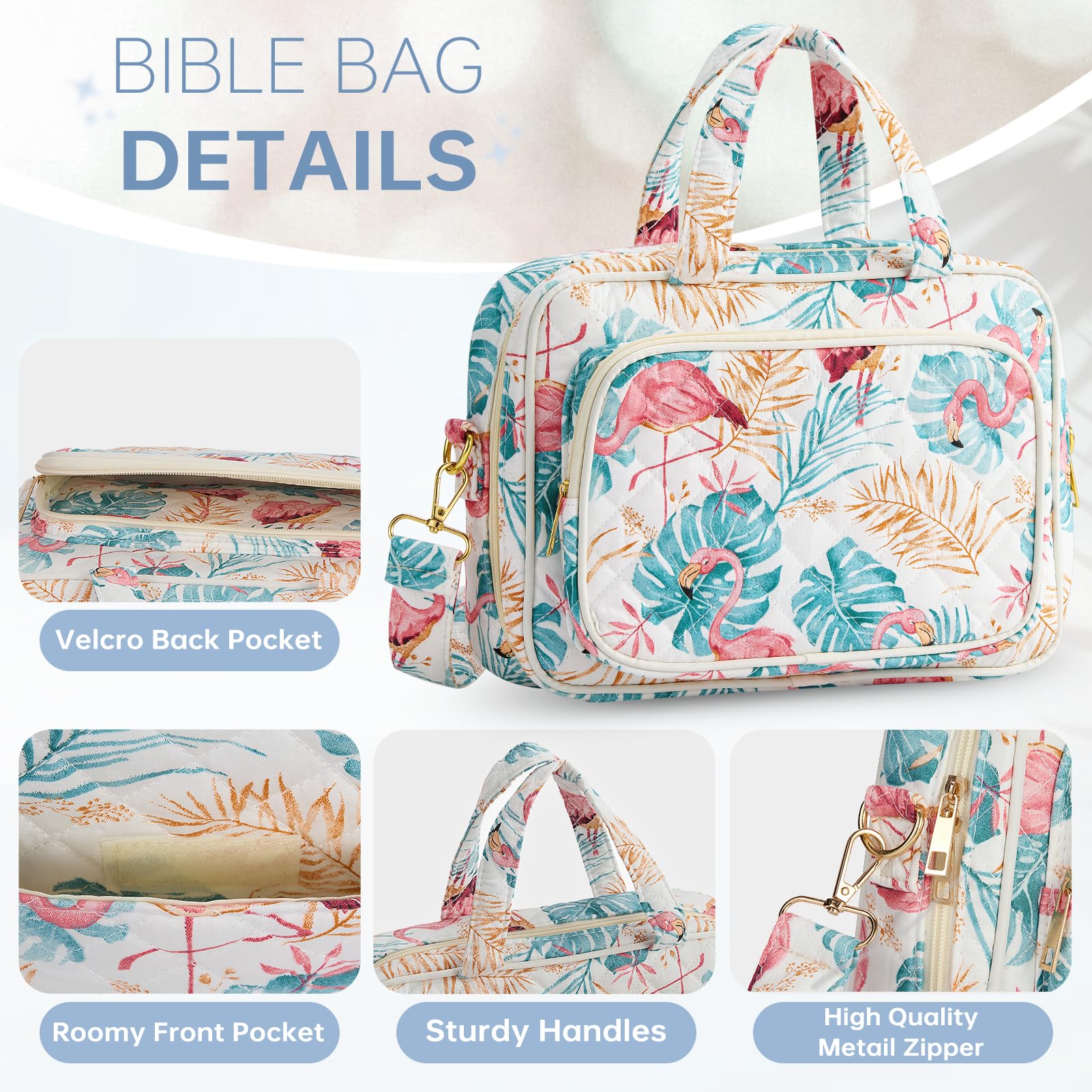 Funda de la Biblia para mujer, suministros de estudio de la Biblia, artículos esenciales para el campamento de la iglesia, regalos cristianos para mujeres, kit de diario, funda acolchada grande para