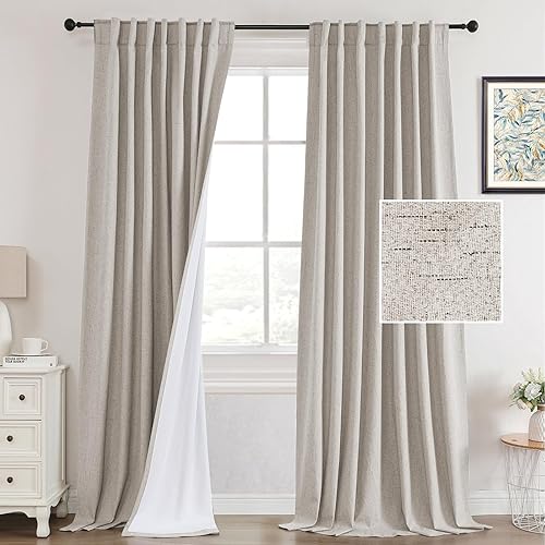 Miniatura 11 de PrinceDeco Cortinas de lino 100% opacas para dormitorio de 84 pulgadas de largo, juego de 2 paneles de cortinas opacas con pestaña trasera y