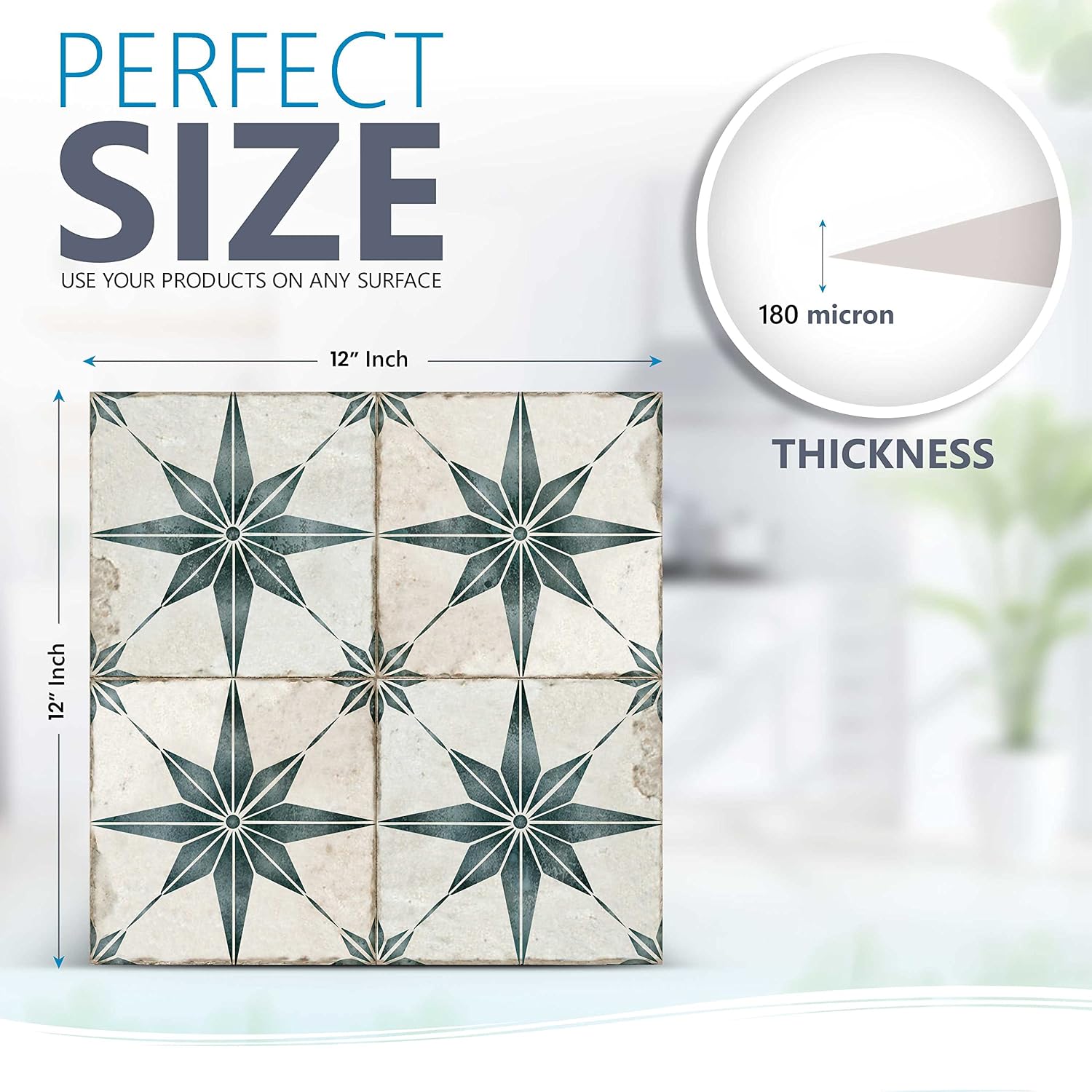 Peel and Stick Floor Tile Vintage DIY Peel and Stick Wallpaper Tile Stickers (12x12, Turquesa Plata)