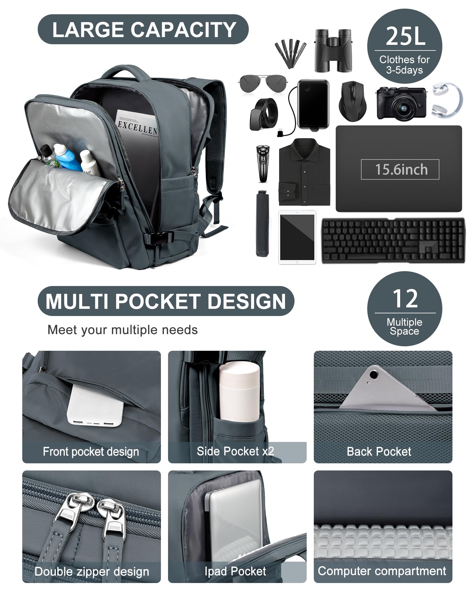 BJLFS Borse da Cabina per Ryanair 40×20×25 Bagaglio a Mano Easyjet 45×36×20 Borsa Zaino da Viaggio, Zaino da trekking,Zaino Casual per laptop da 14 pollici per scuola